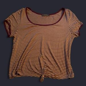 Striped Knot-Front Tee in Burgundy and Beige